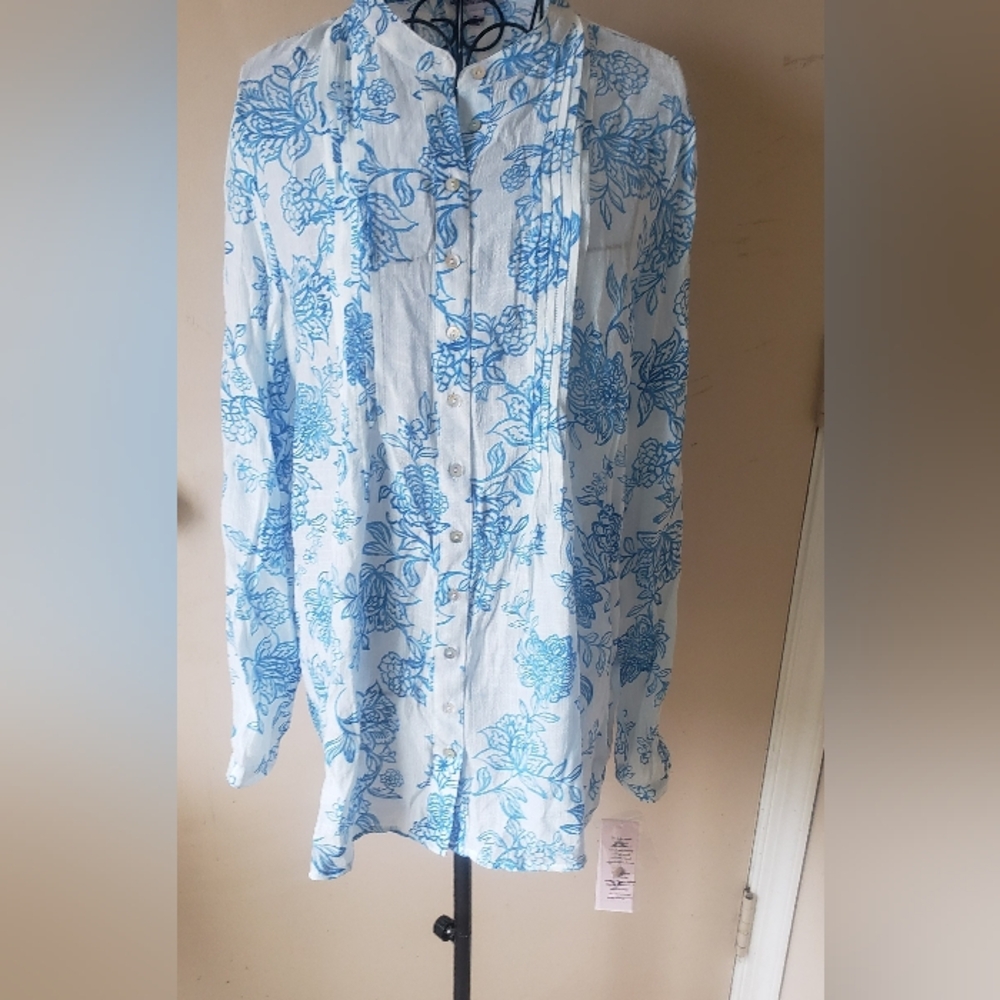 Nanette Lepore Blue & White Light-weight, Tunic-length Blouse, Size M. NWT